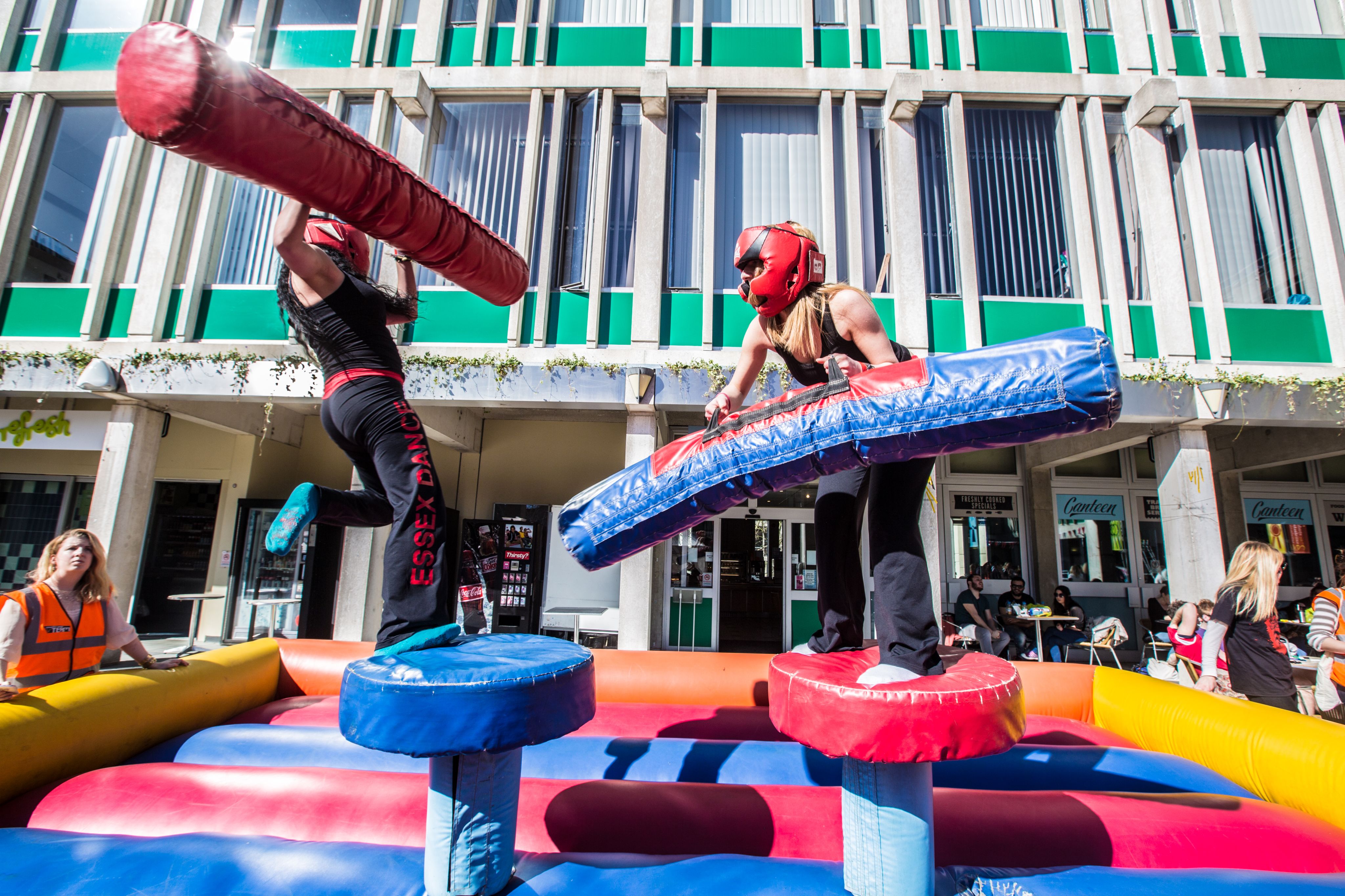 Students playing total wipe out game