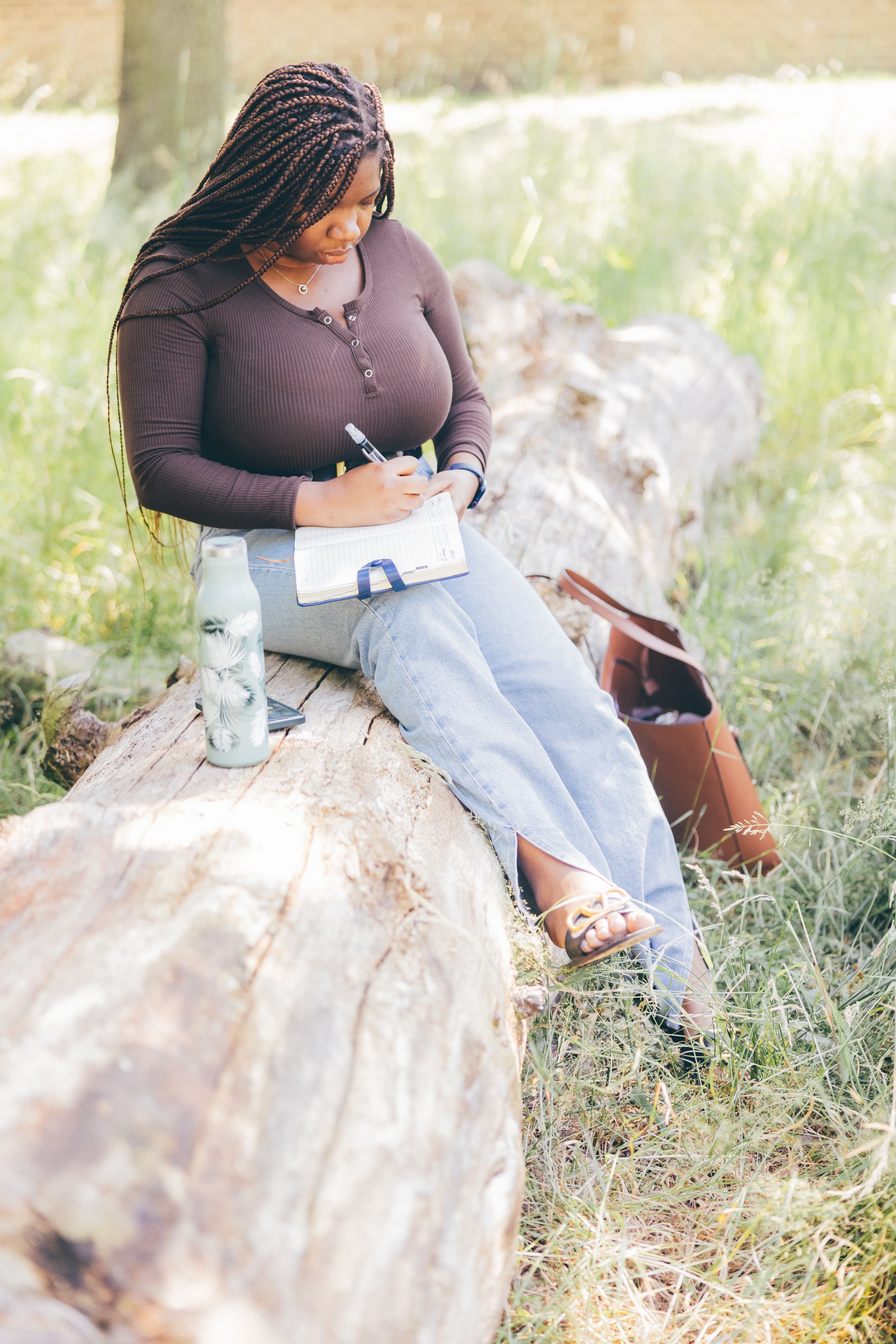 Student studying outside