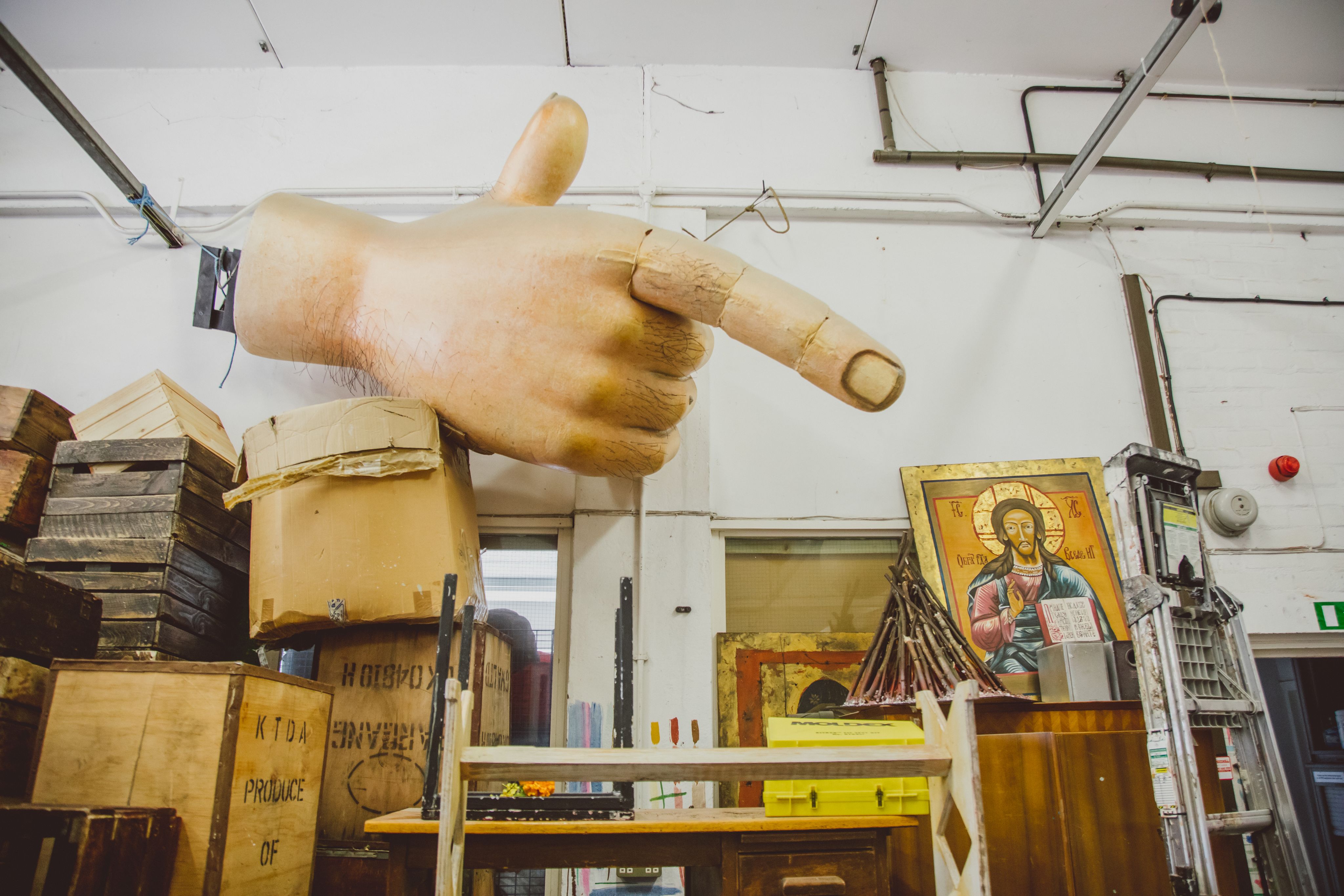 Large prop of a pointing finger