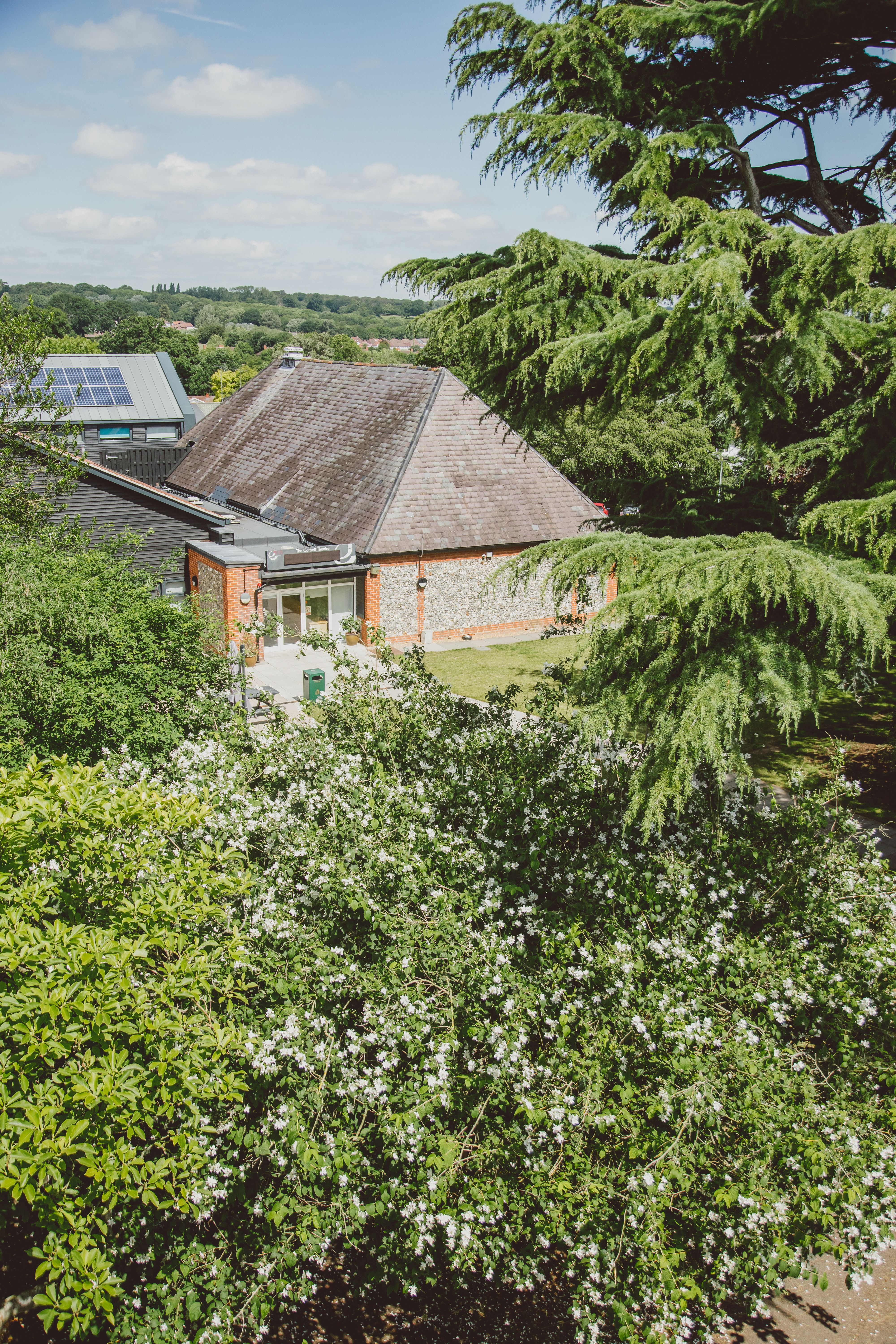 Ariel view of campus building