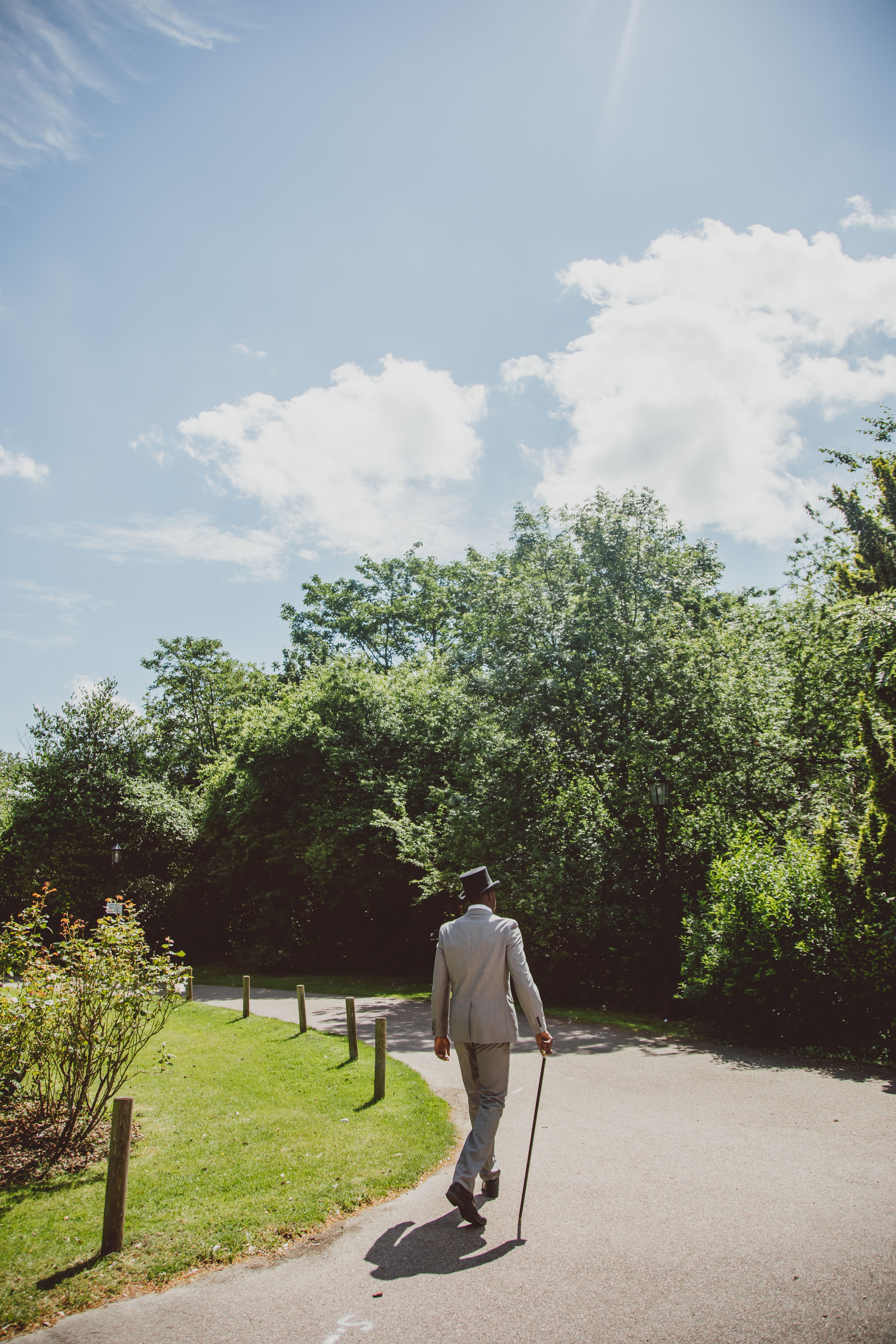 Student walking about the grounds in regency attire
