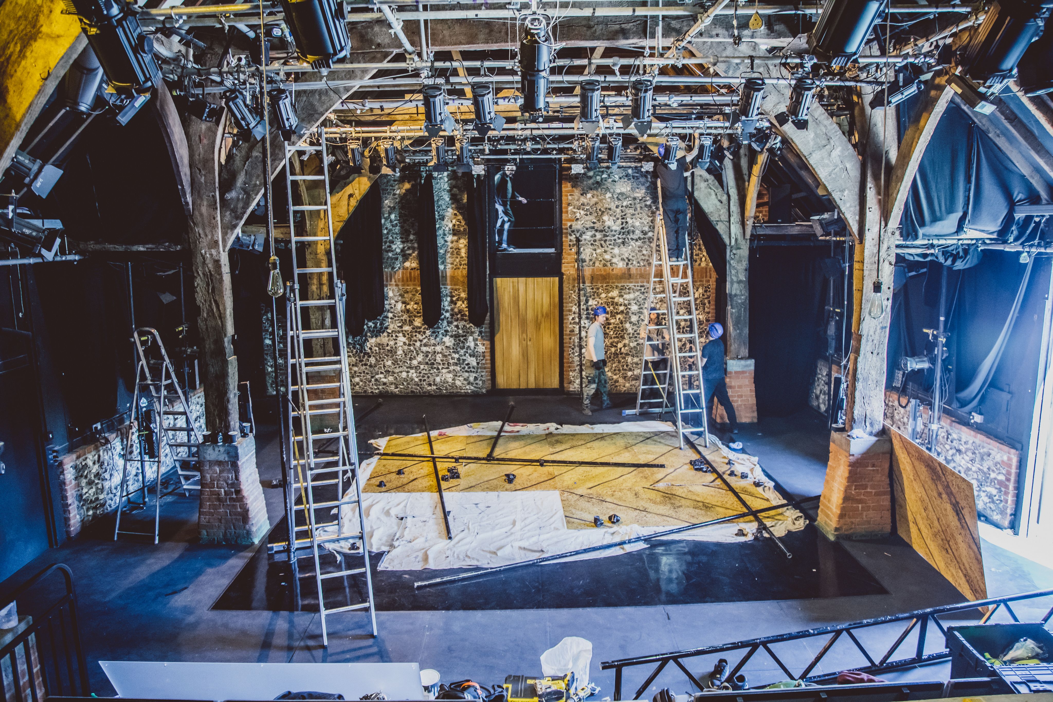 Inside the Colbert Theatre - Team are rigging up a theatre set