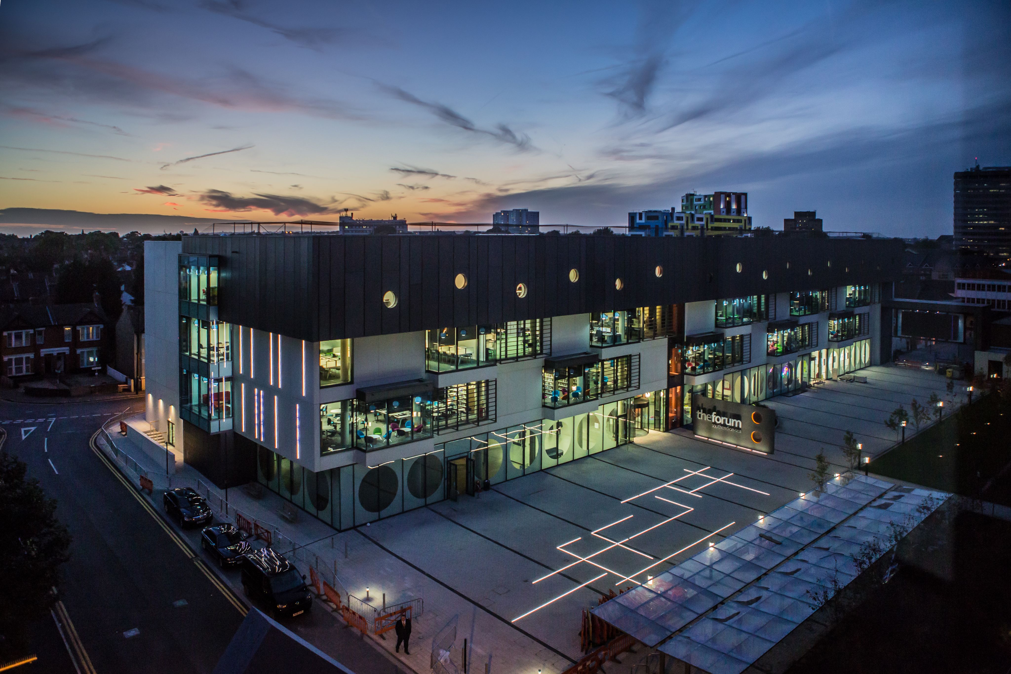 Night ariel view of the forum building