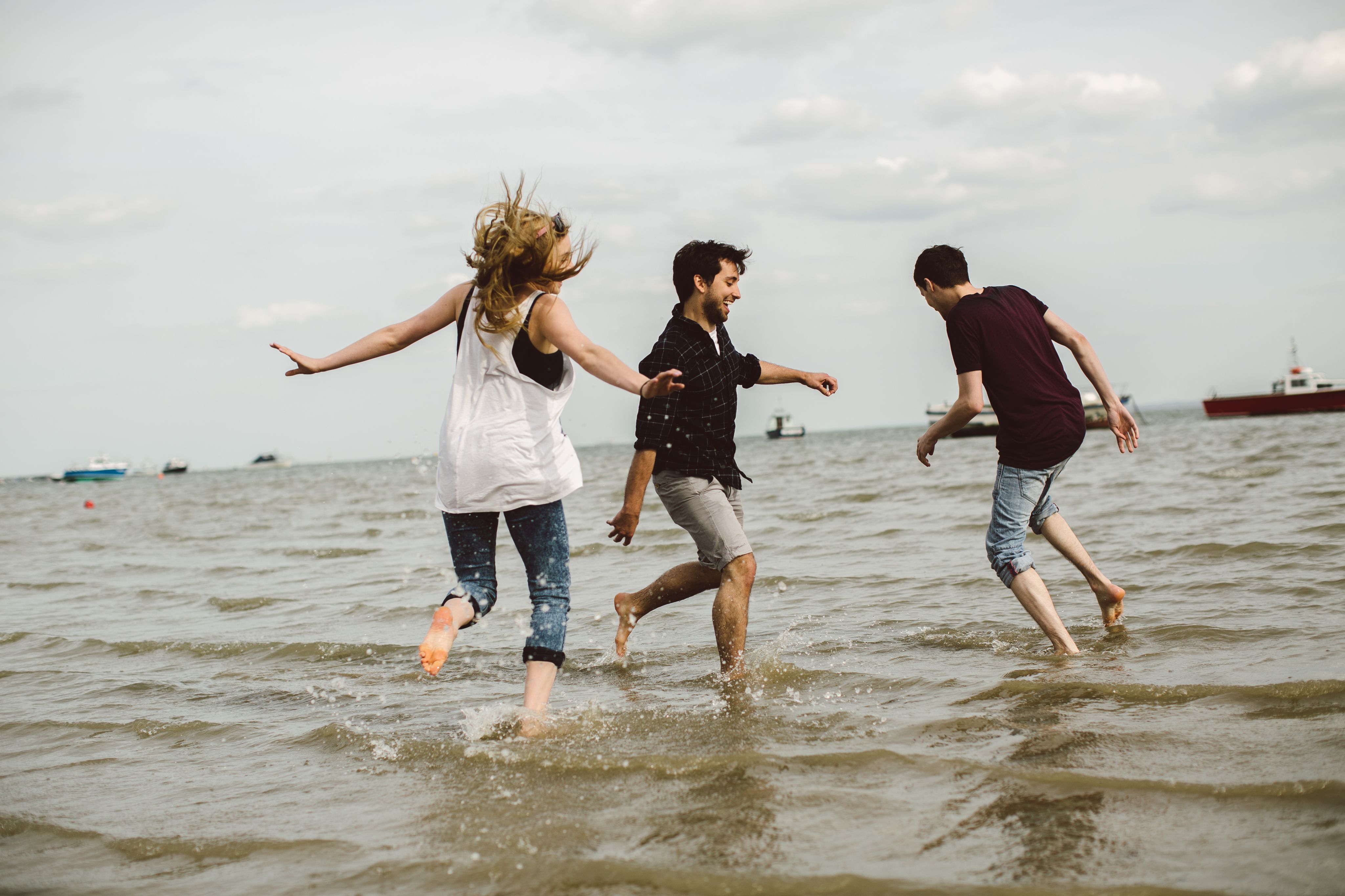 Students paddling in the sea at Southend